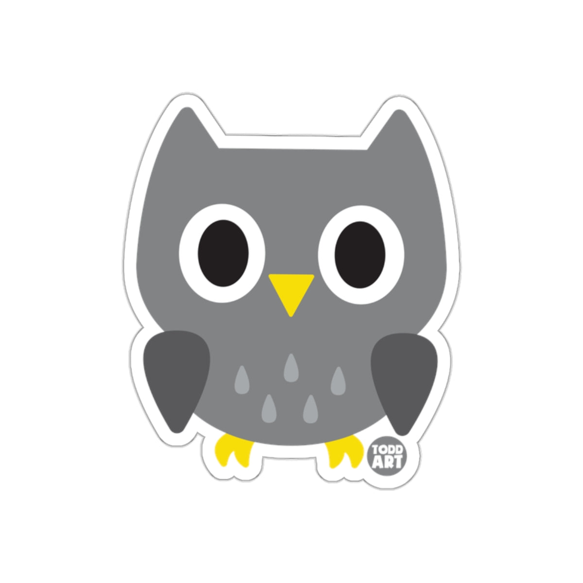 Cute Gray Owl with Big Eyes and Yellow Beak Sticker