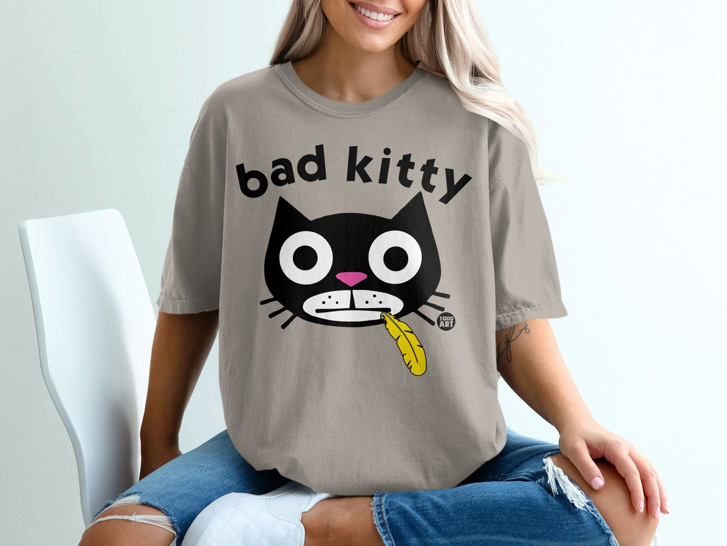 Bad Kitty Graphic T-Shirt with Cute Cat Design