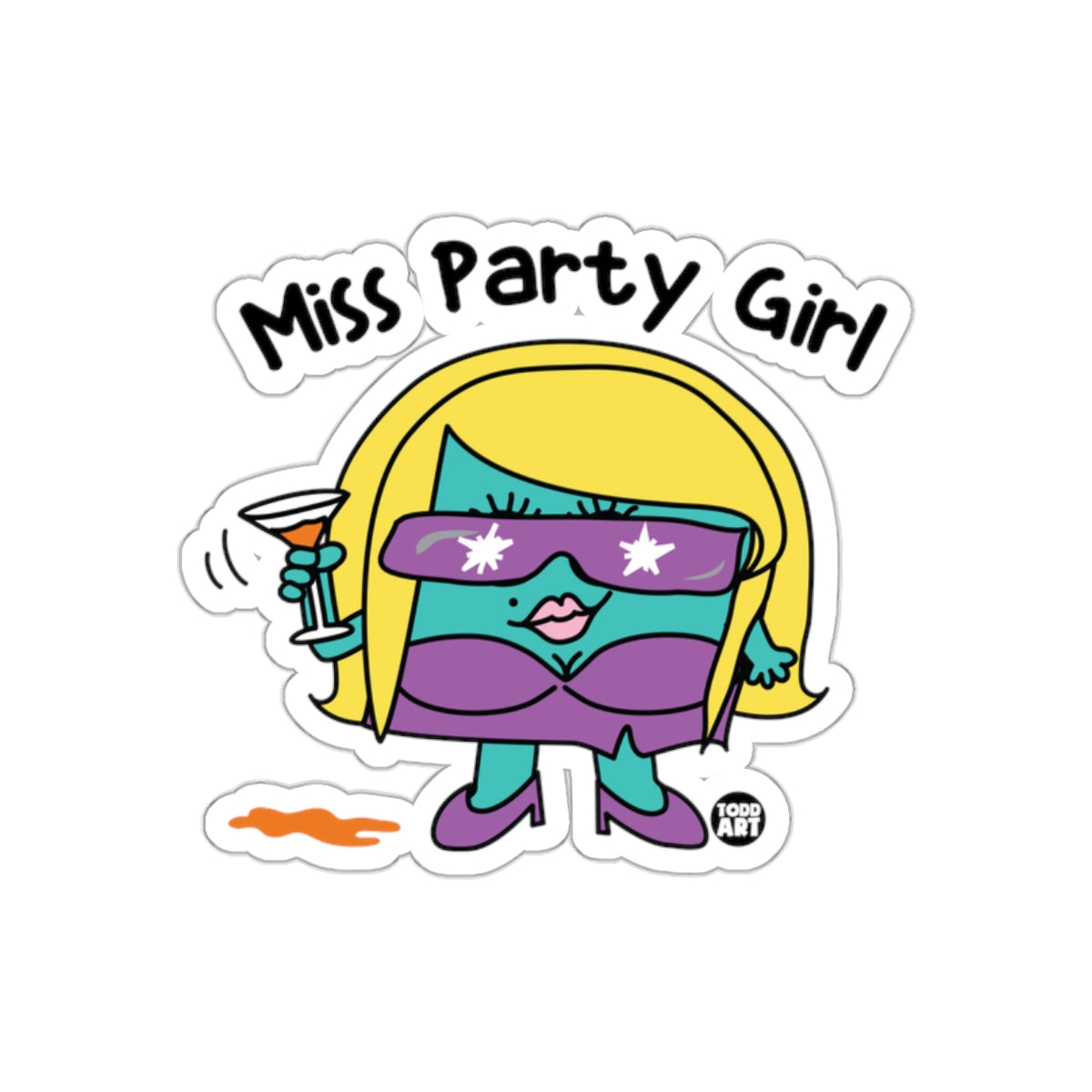 Miss Party Girl Fun Cartoon Sticker Graphic Design