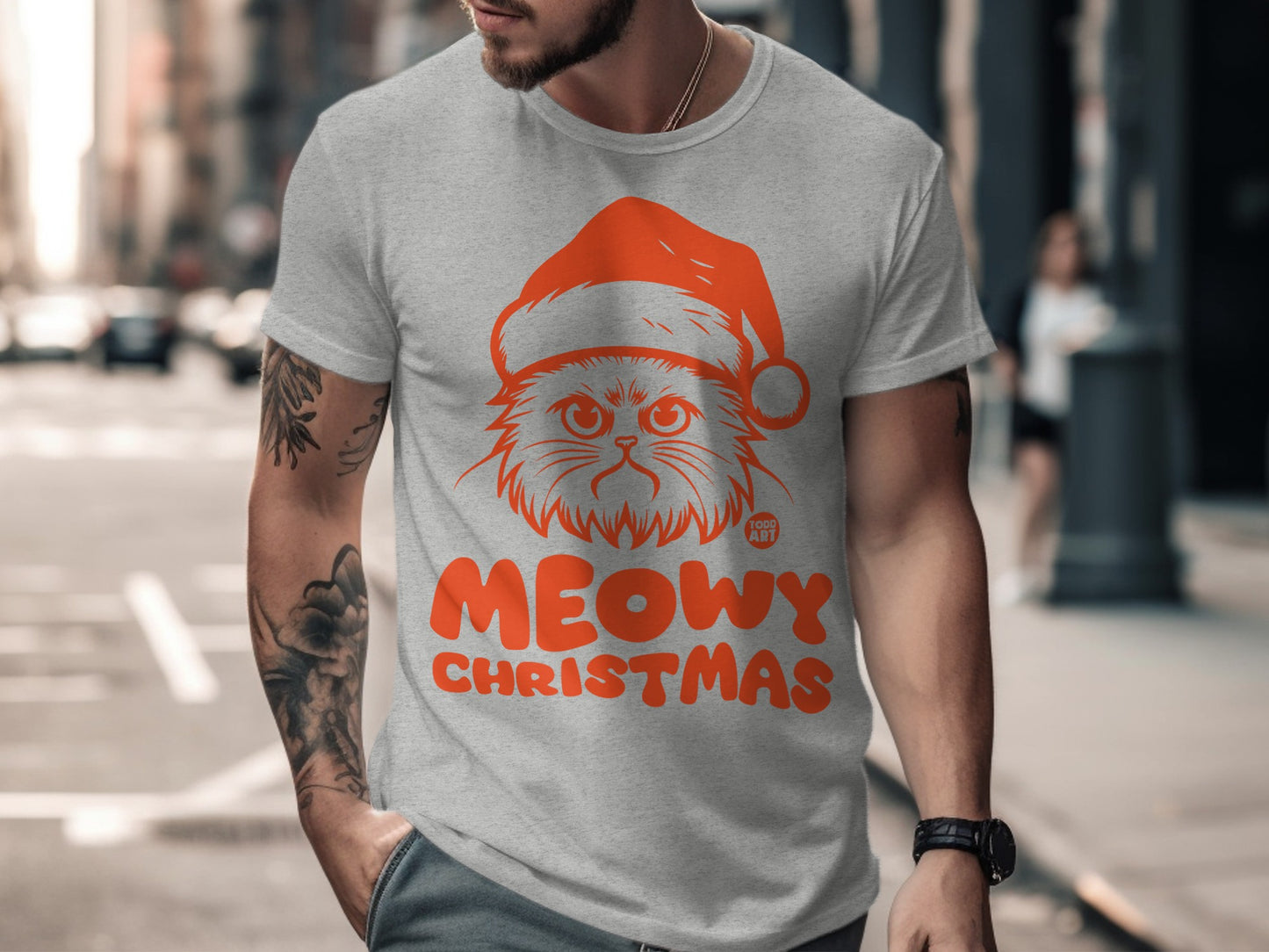 Meowy Christmas Cat With Santa Hat T-shirt