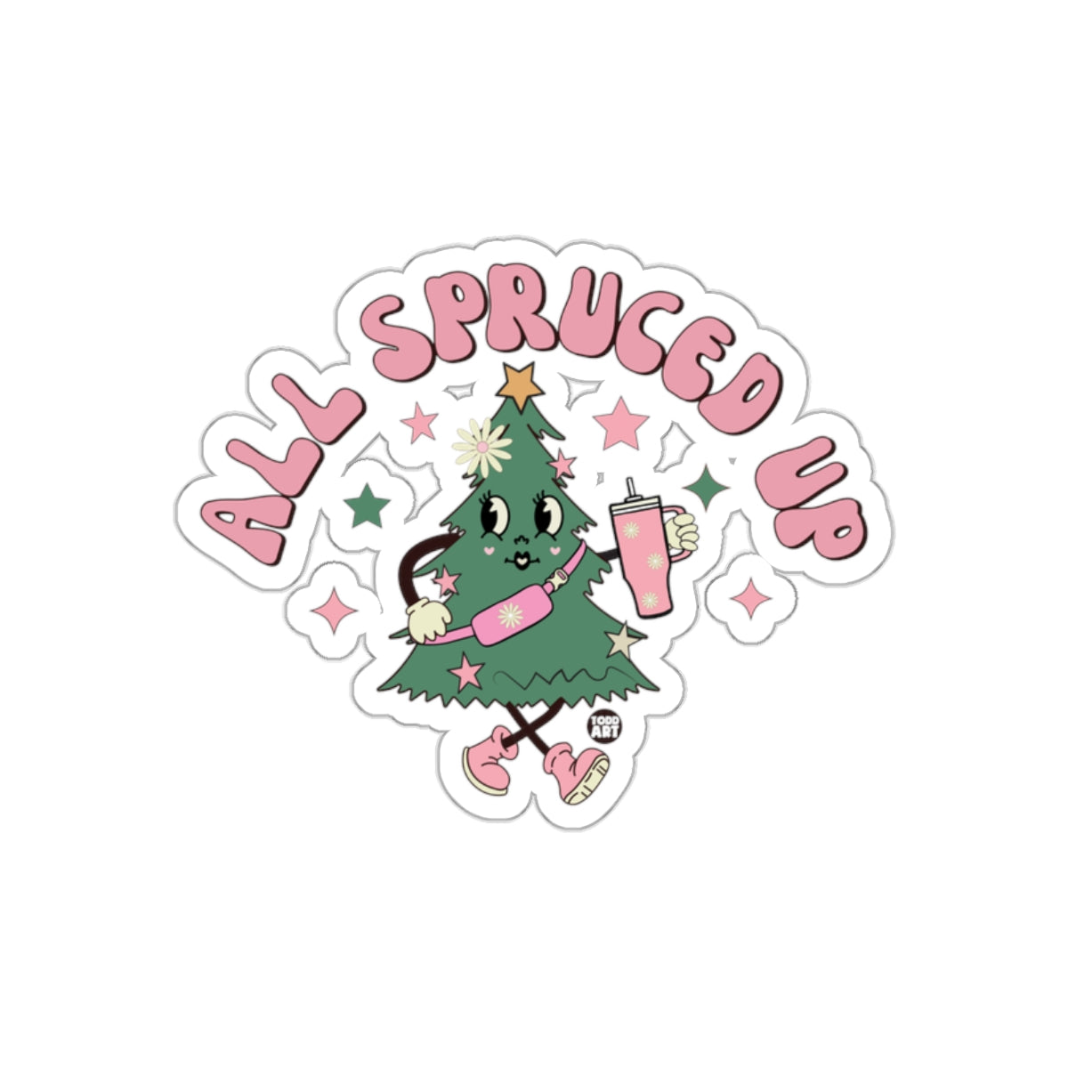 All Spruced Up Christmas Tree with Stars Sticker