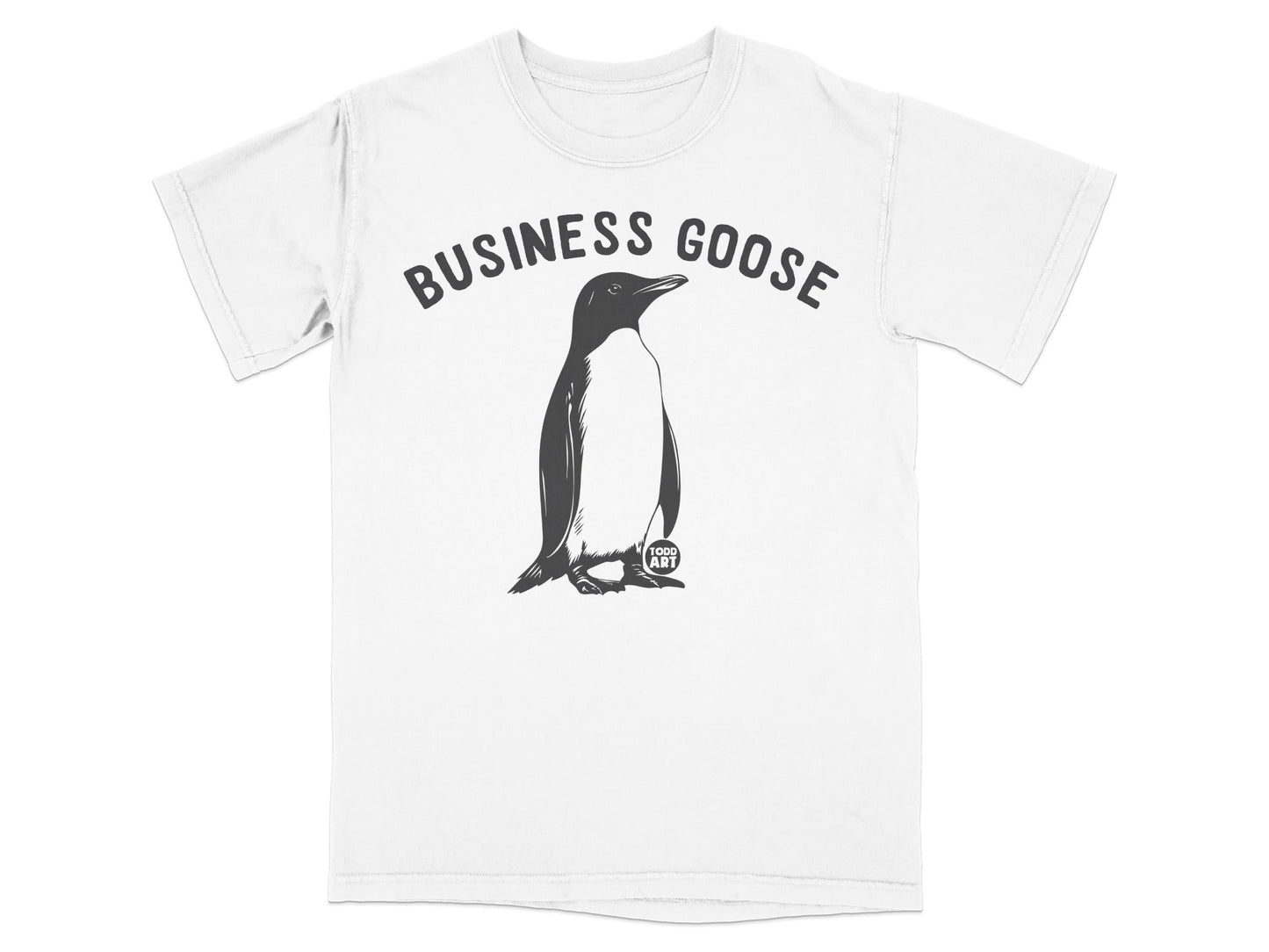 T-shirt with a penguin graphic and "Business Goose" text.