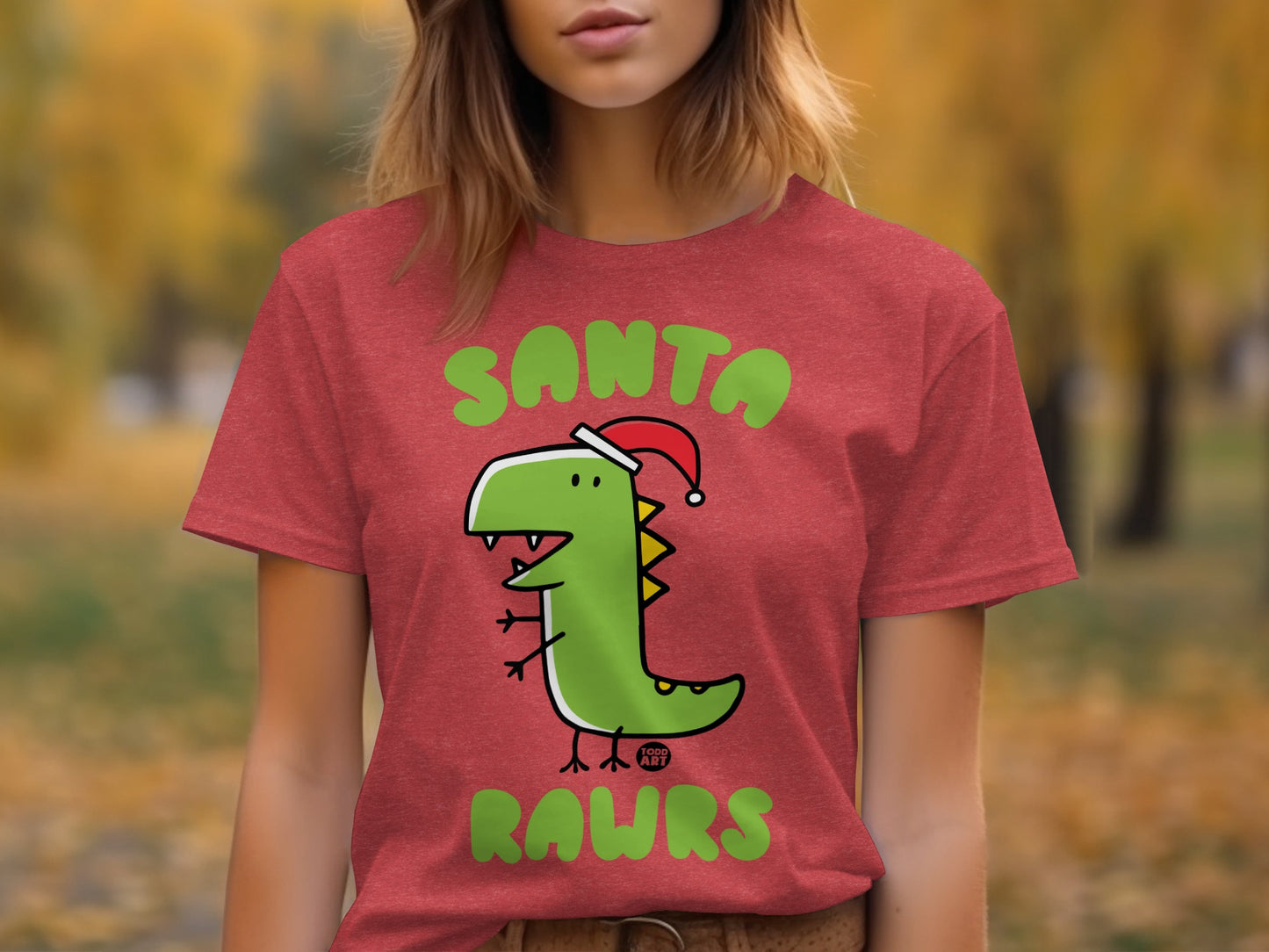 Santa Rarws Dinosaur Christmas Themed Graphic Shirt