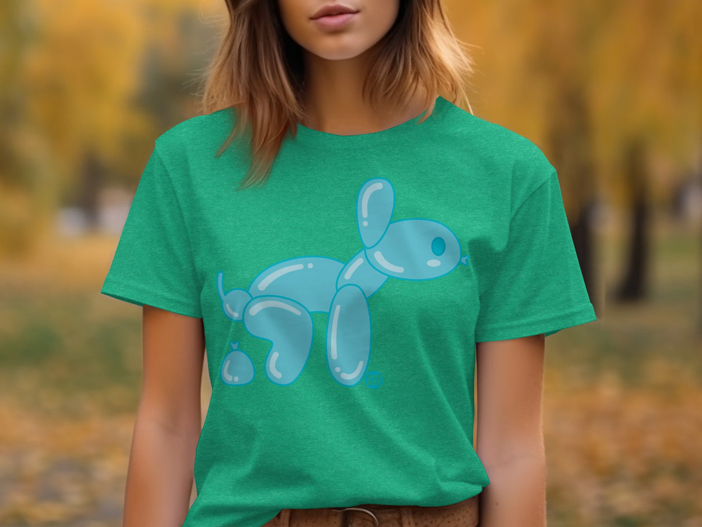 Green T-Shirt with Blue Balloon Dog Design