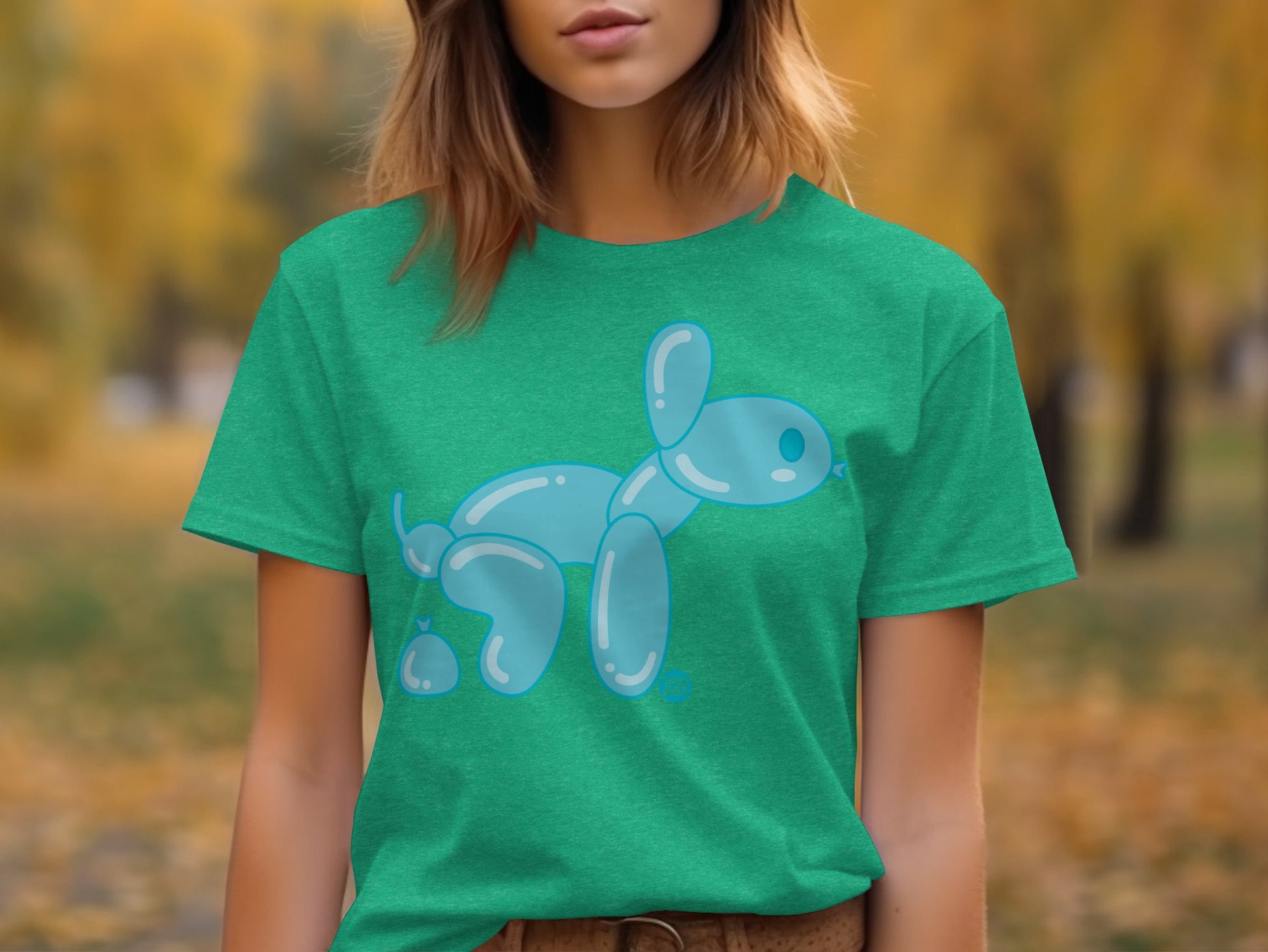 Green T-Shirt with Blue Balloon Dog Design