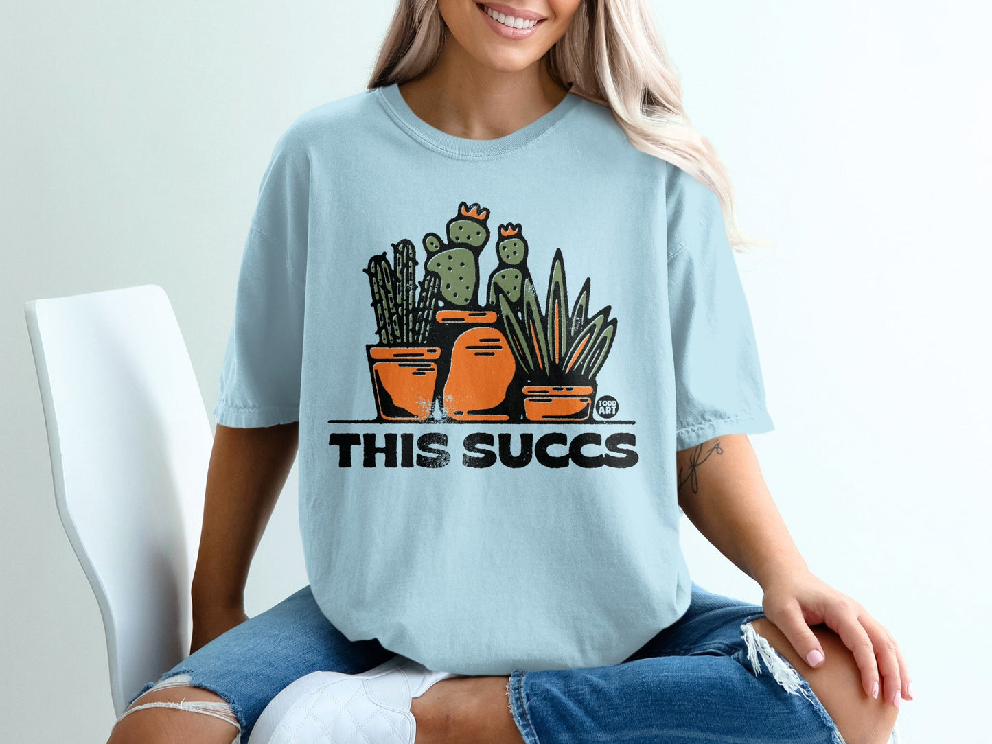 Funny This Succc Graphic Cactus Print T-Shirt