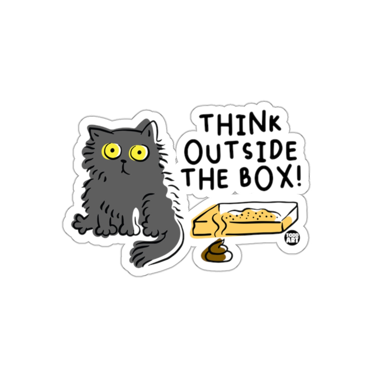Think Outside The Box Cat Sticker Fun Illustration