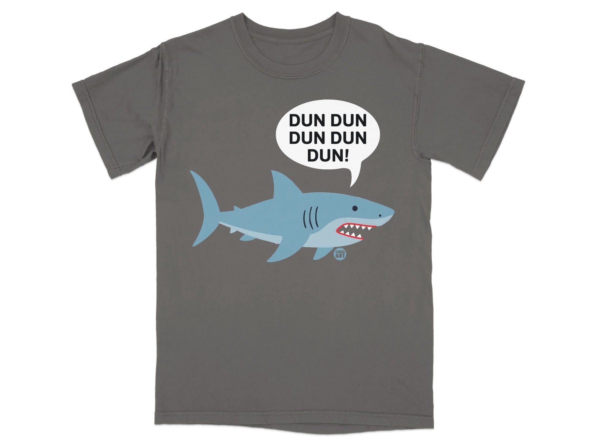 Shark with "DUN DUN DUN DUN" speech bubble and cartoon style.
