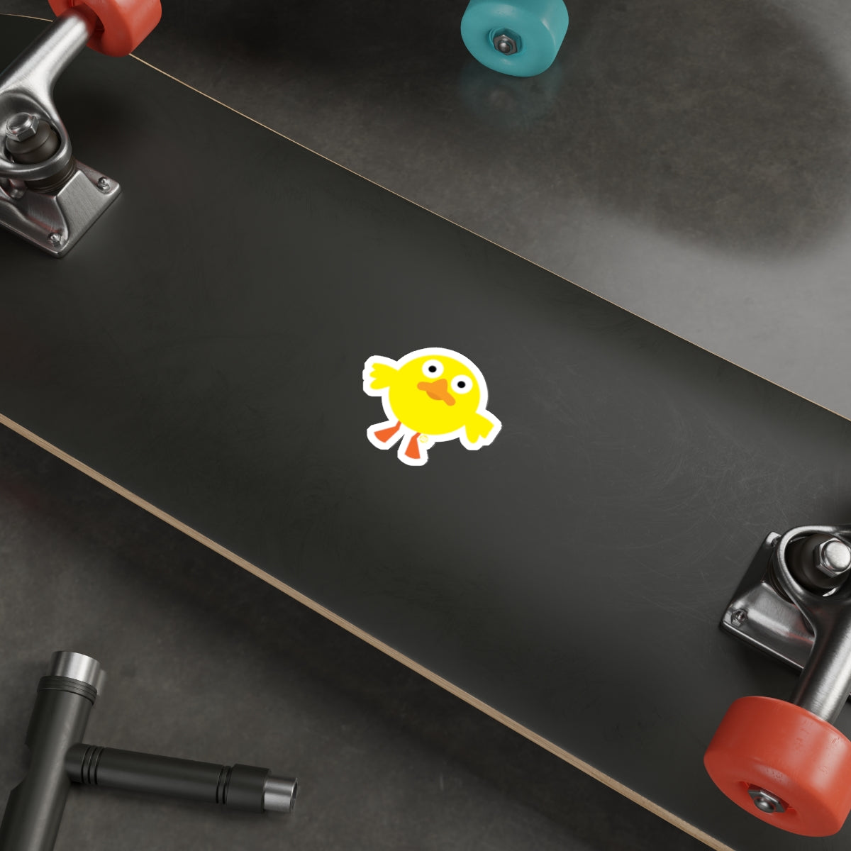 Cute Yellow Chick Sticker on Skateboard Deck
