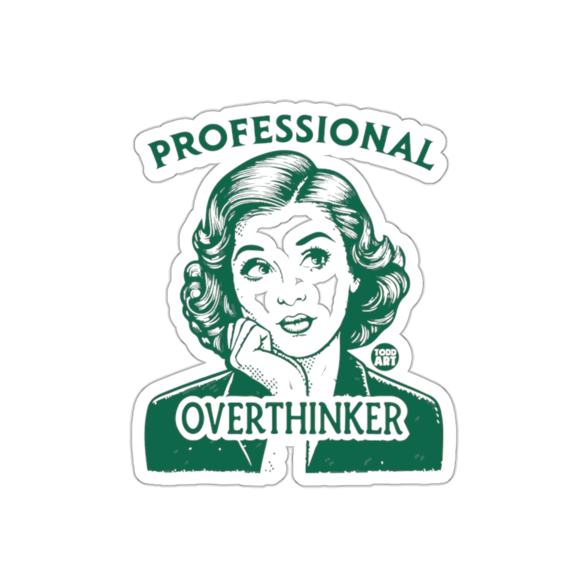 Professional Overthinker Retro Woman Funny Green Stickers